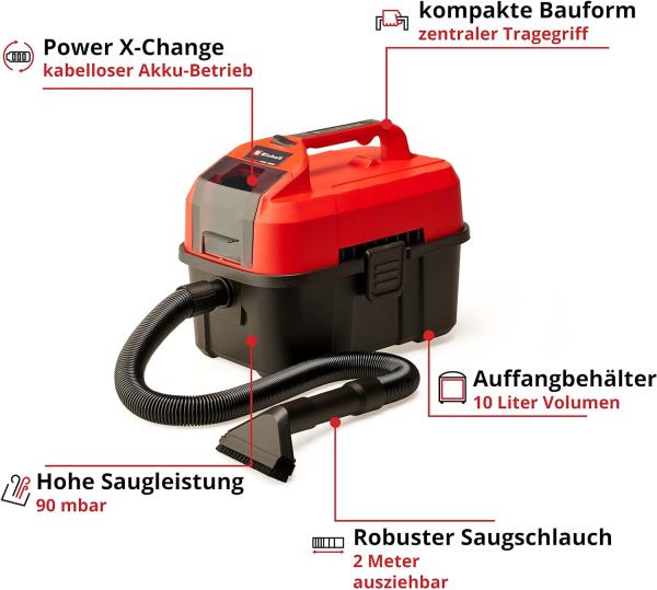 Einhell Akku-Nass-Trockensauger TE-VC 18/10 Li-Solo 2347160